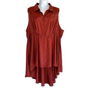 Torrid Womens Babydoll Poplin Button Up Hi-Low Hem Shirt Rust Size 2 Fall Career